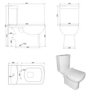 Унитаз-компакт Creo Ceramique Tours TO1002N+TO1003N+TO1001N